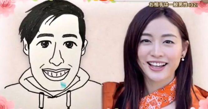 新井恵理那と夫の似顔絵のツーショット画像